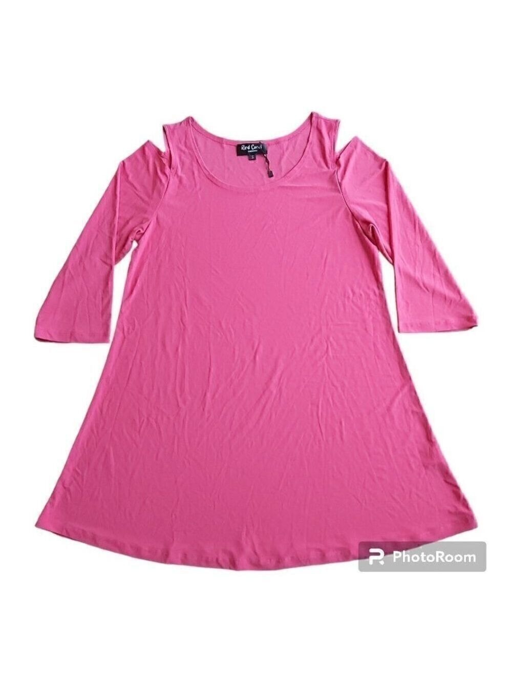 Red Coral Pink Cold Shoulder 3/4 Sleeve Polyester Blend Tunic - Size Small